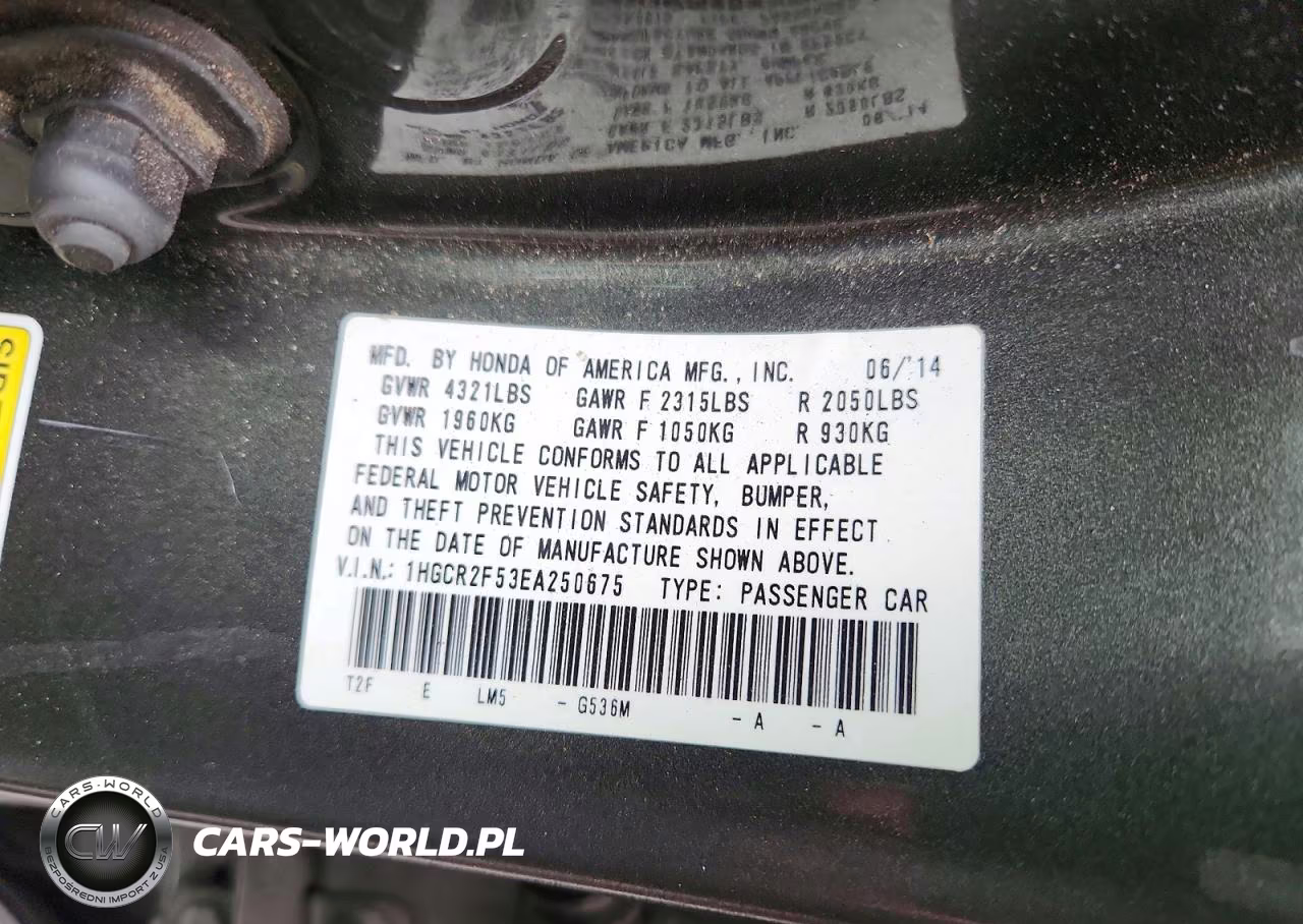 2014 Honda Accord Sport VIN:1HGCR2F53EA250675 - 12