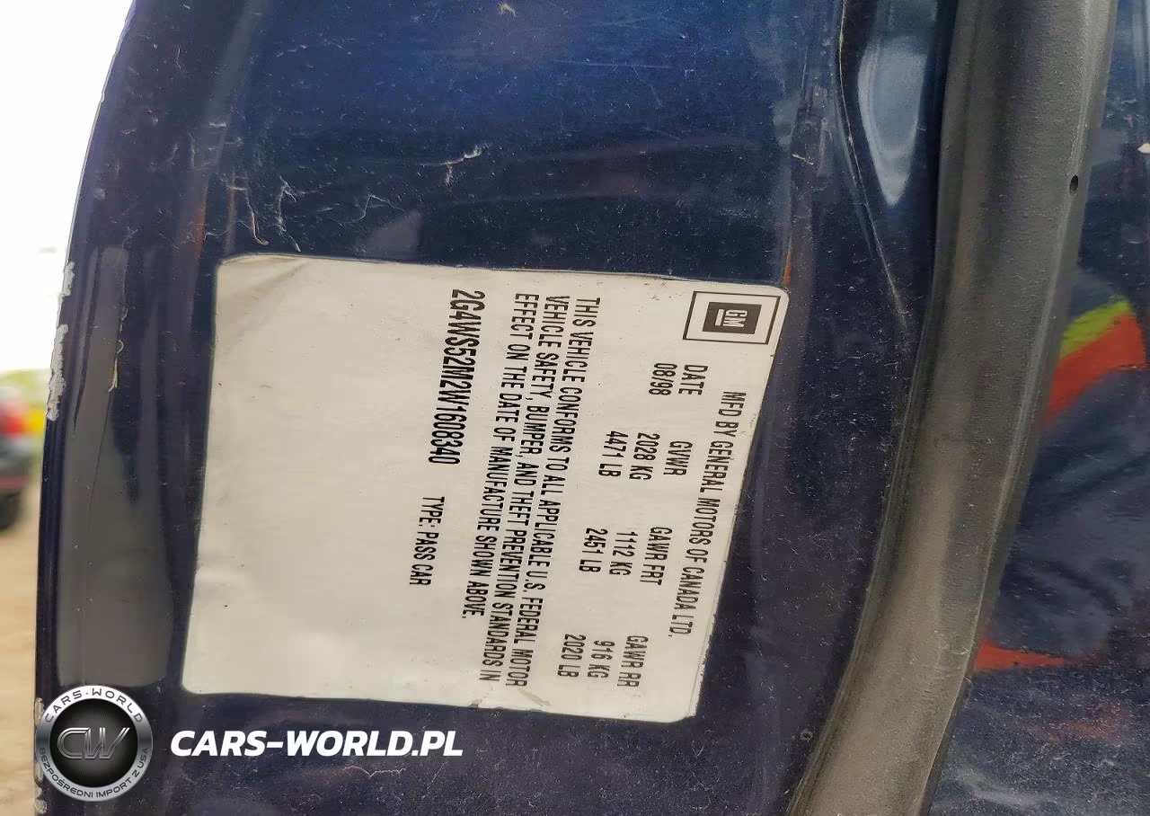 1998 Buick Century Custom VIN:2G4WS52M2W1608340 - 12