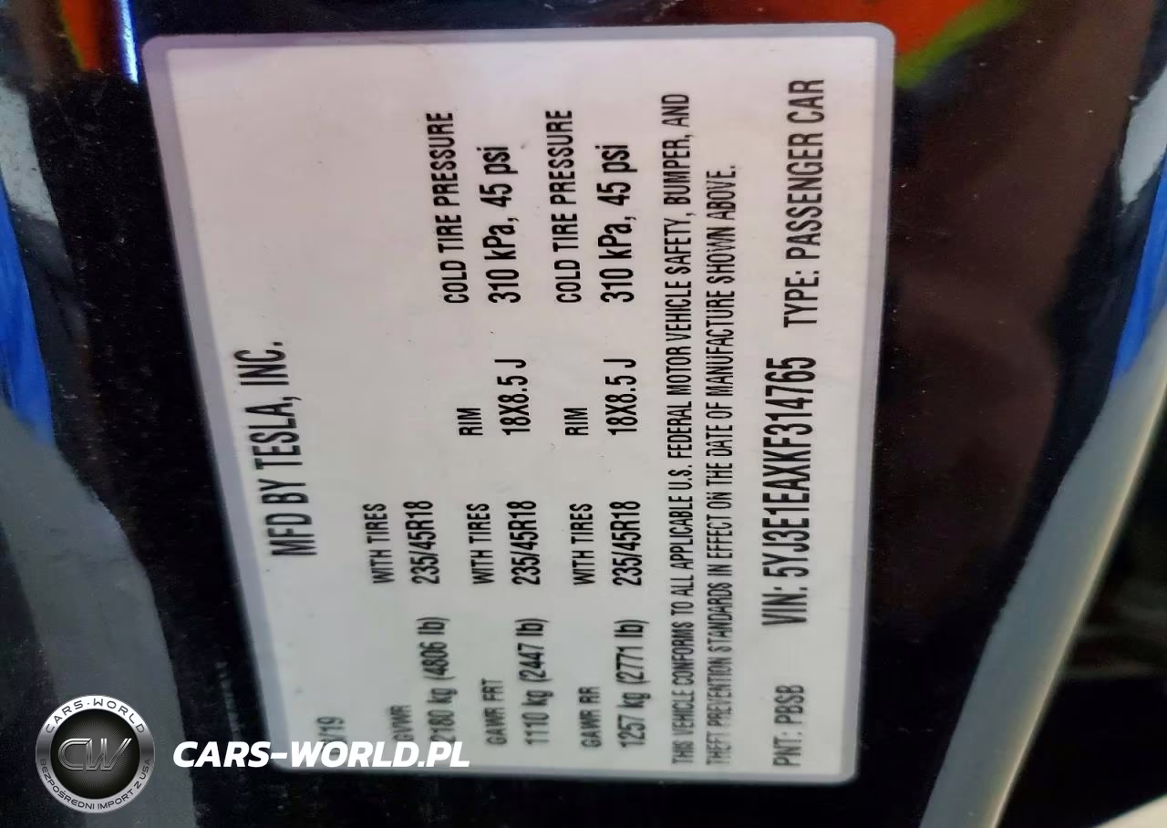 2019 Tesla Model 3 VIN:5YJ3E1EAXKF314765 - 12