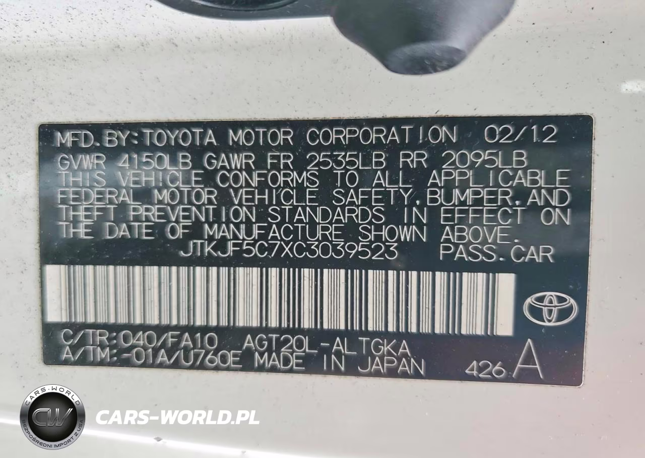 2012 Scion Tc Base VIN:JTKJF5C7XC3039523 - 12