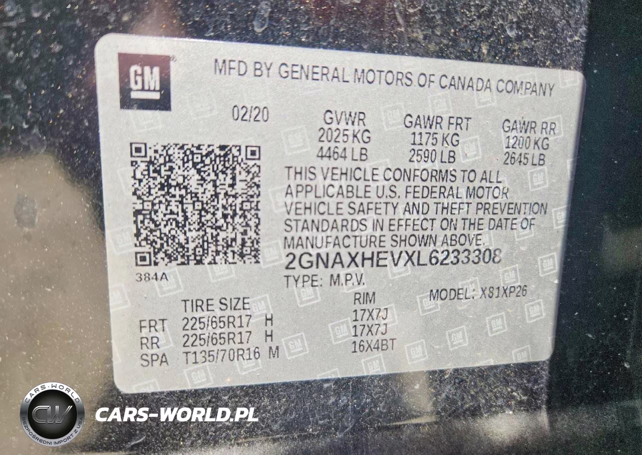 2020 Chevrolet Equinox Ls VIN:2GNAXHEVXL6233308 - 13