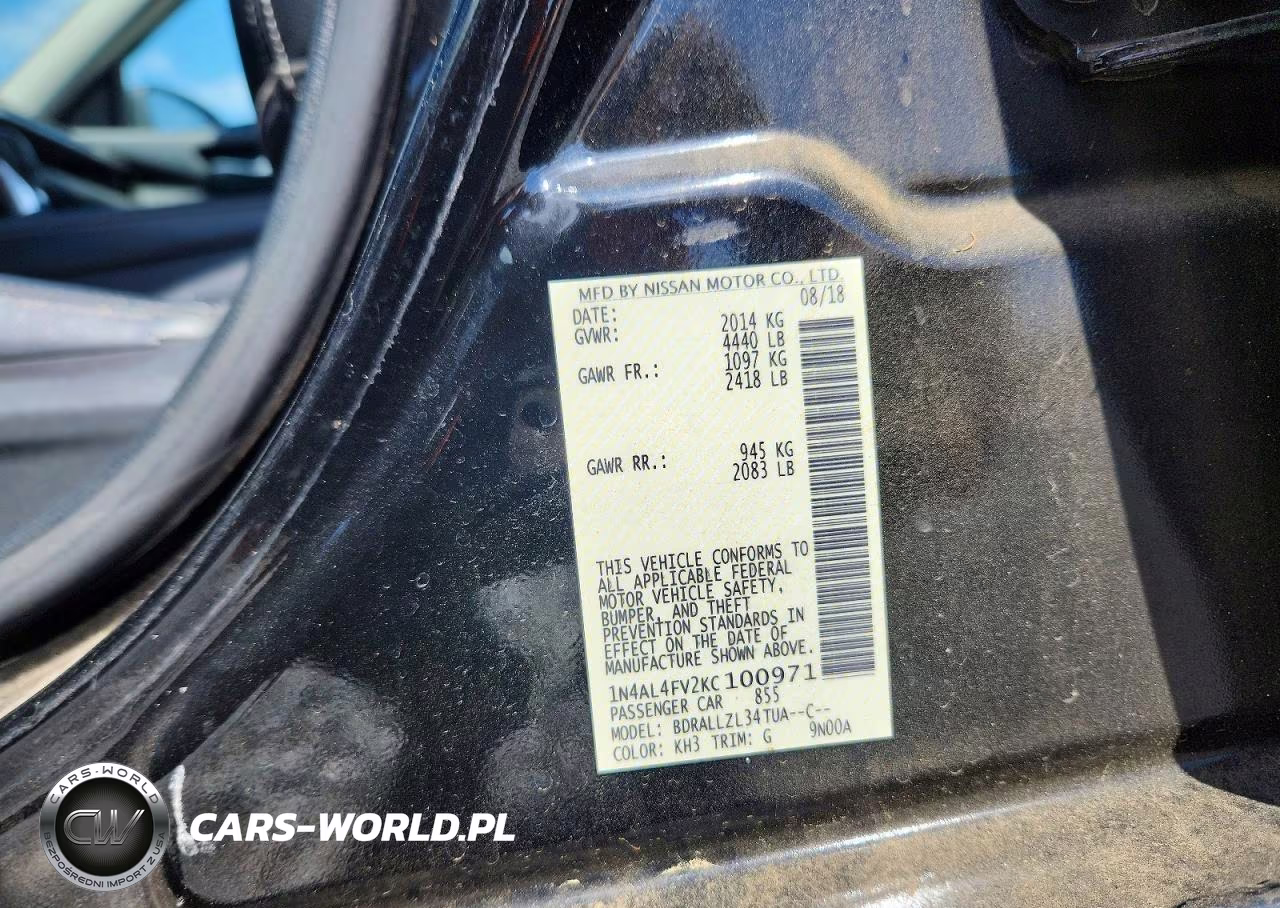 2019 Nissan Altima Edition One VIN:1N4AL4FV2KC100971 - 12