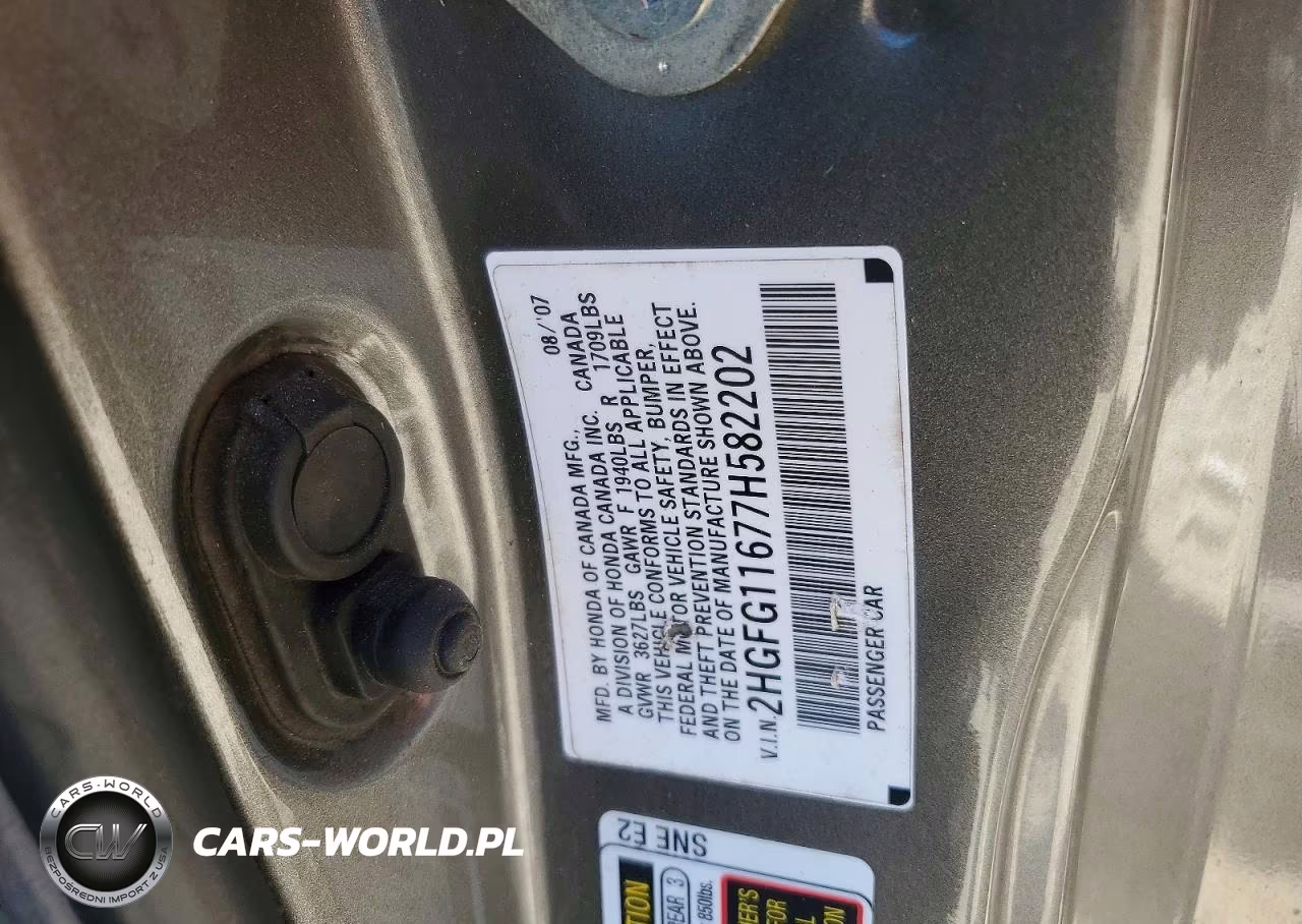 2007 Honda Civic Lx VIN:2HGFG11677H582202 - 12