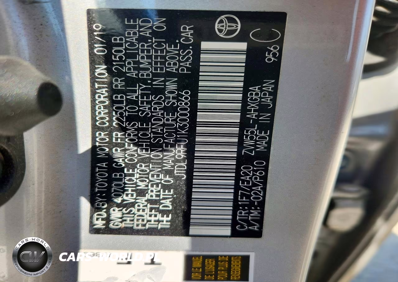 2019 Toyota Prius Xle Awd-E VIN:JTDL9RFU1K3000866 - 12