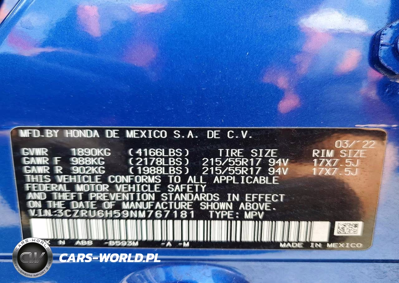 2022 Honda Hr-V Ex VIN:3CZRU6H59NM767181 - 13