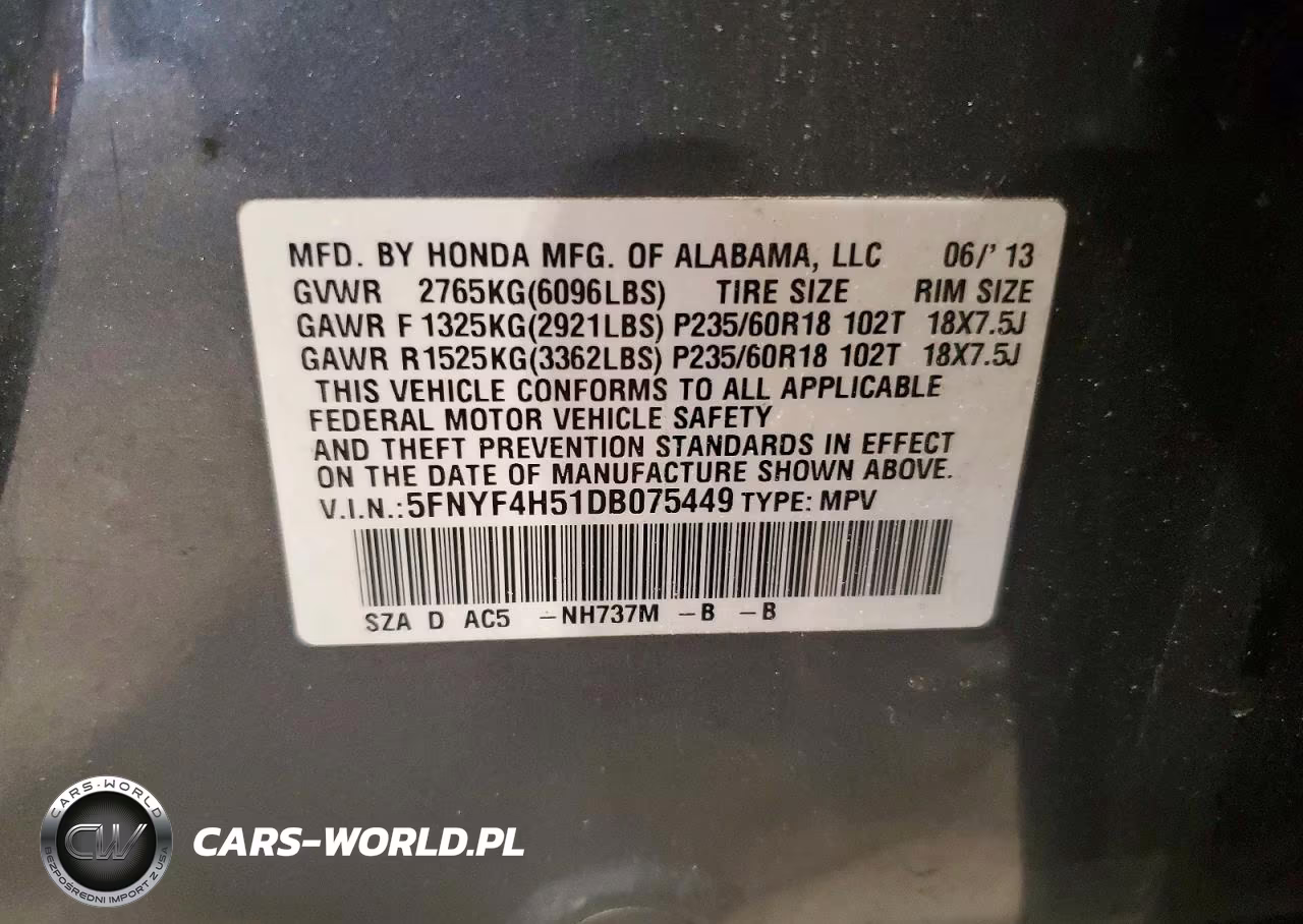 2013 Honda Pilot Exl VIN:5FNYF4H51DB075449 - 13