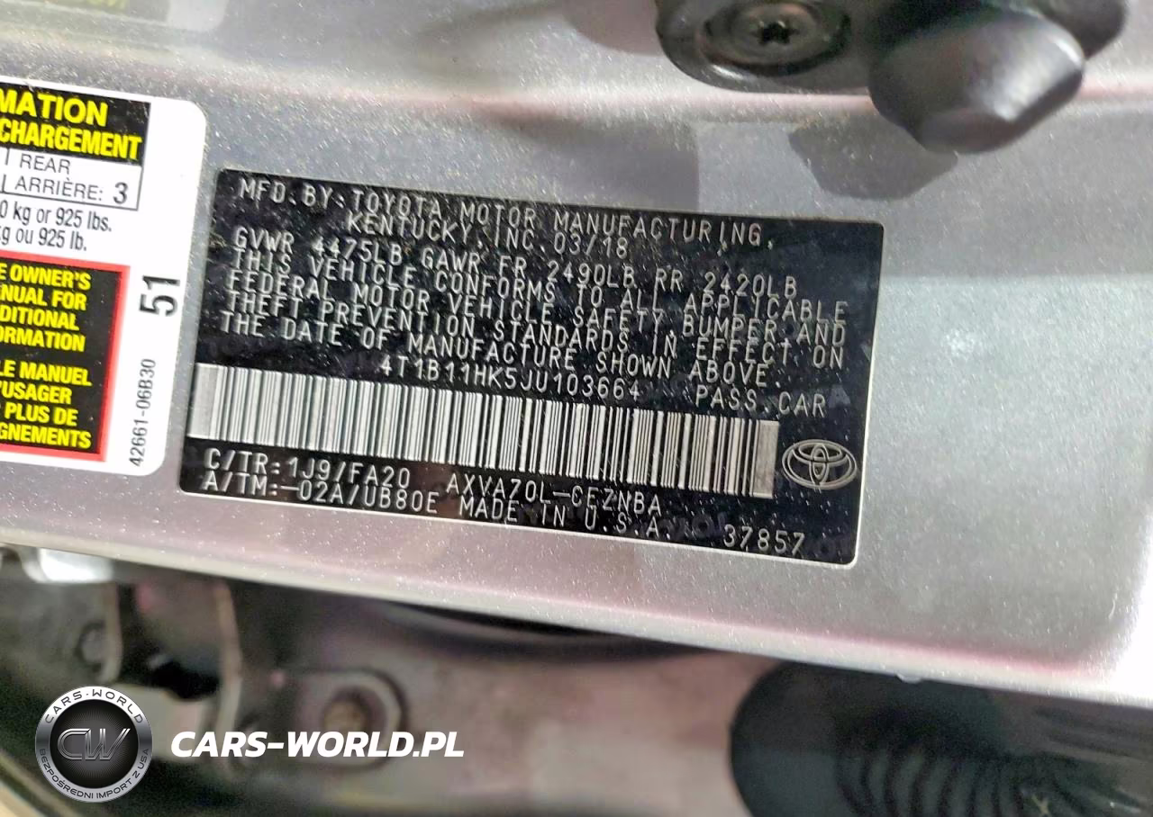 2018 Toyota Camry Le VIN:4T1B11HK5JU103664 - 12
