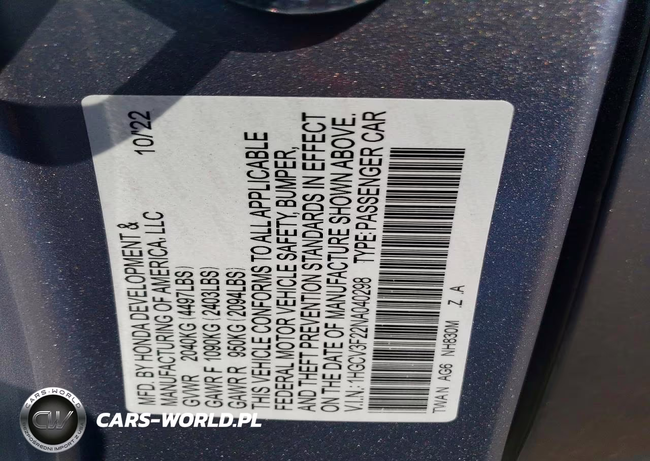 2022 Honda Accord Hybrid Sport VIN:1HGCV3F22NA040298 - 12