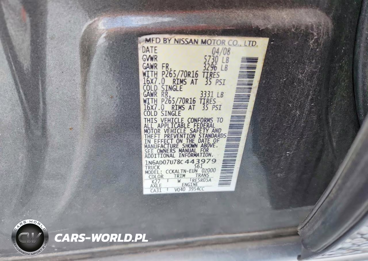 2008 Nissan Frontier Se V6 VIN:1N6AD07U78C443979 - 12
