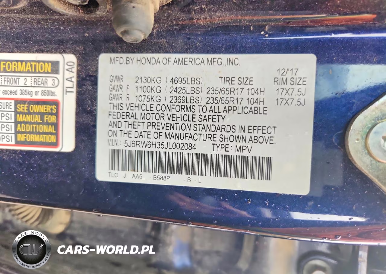 2018 Honda Cr-V Lx VIN:5J6RW6H35JL002084 - 13