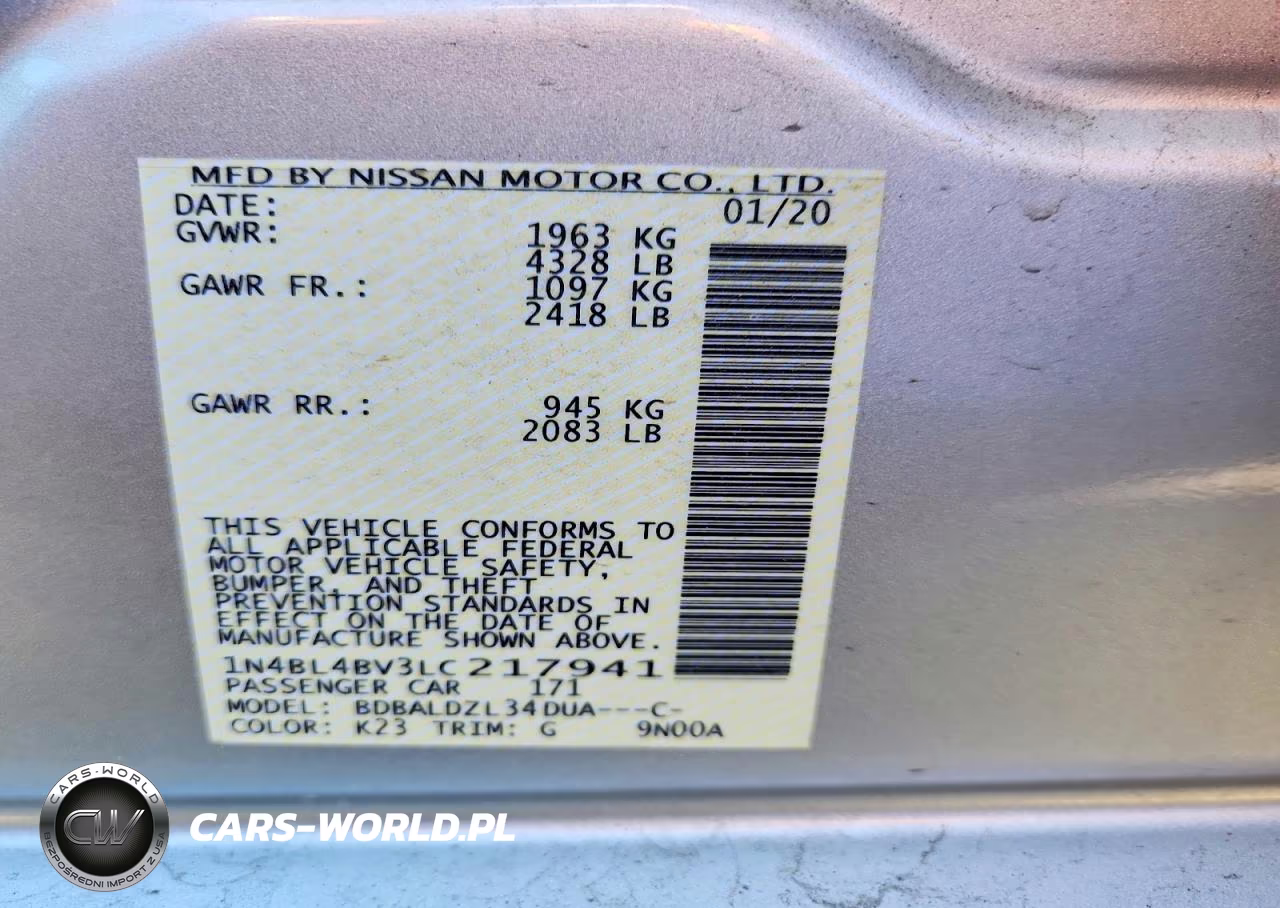 2020 Nissan Altima S VIN:1N4BL4BV3LC217941 - 12