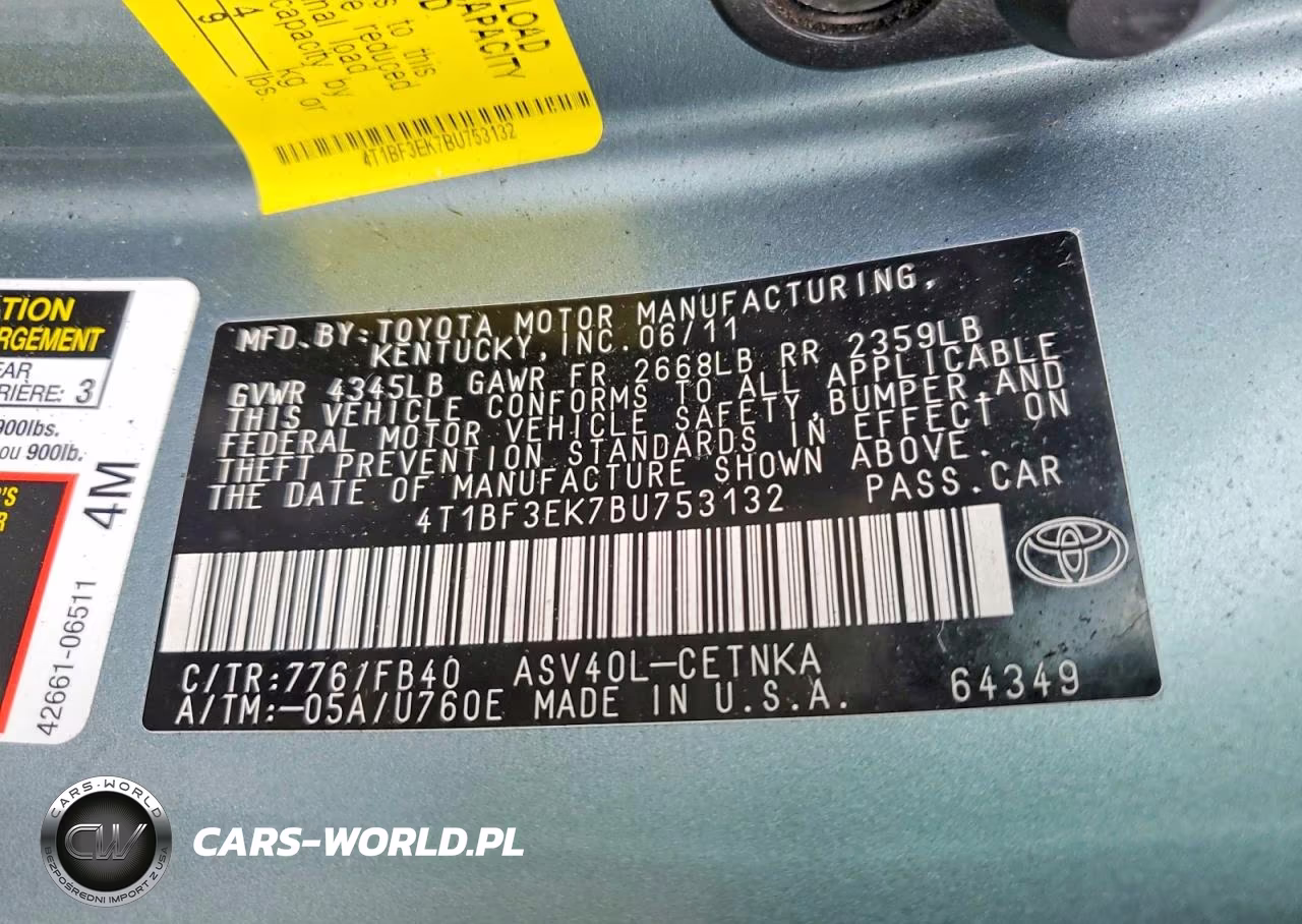 2011 Toyota Camry Le VIN:4T1BF3EK7BU753132 - 12