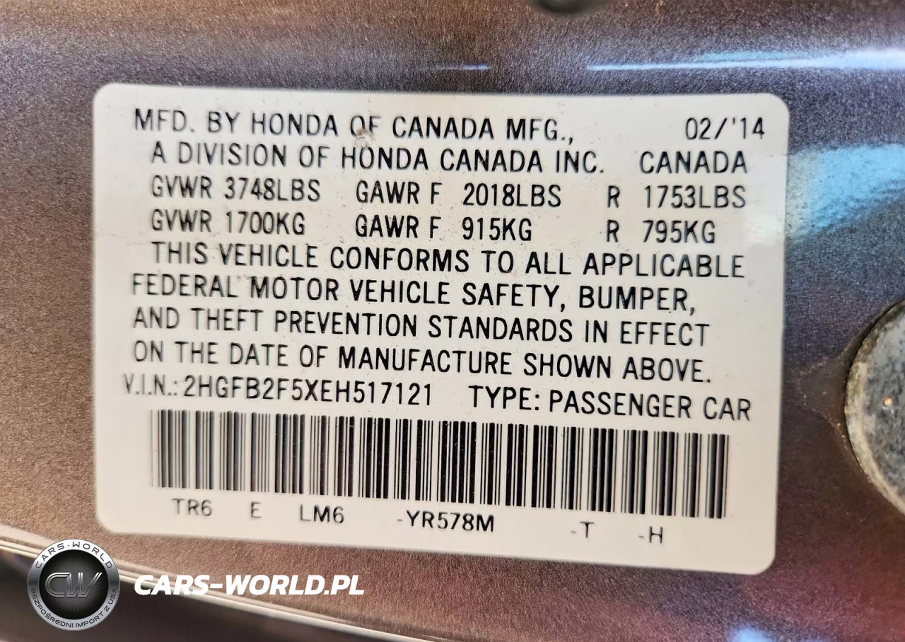 HONDA CIVIC LX VIN:2HGFB2F5XEH517121 - 13
