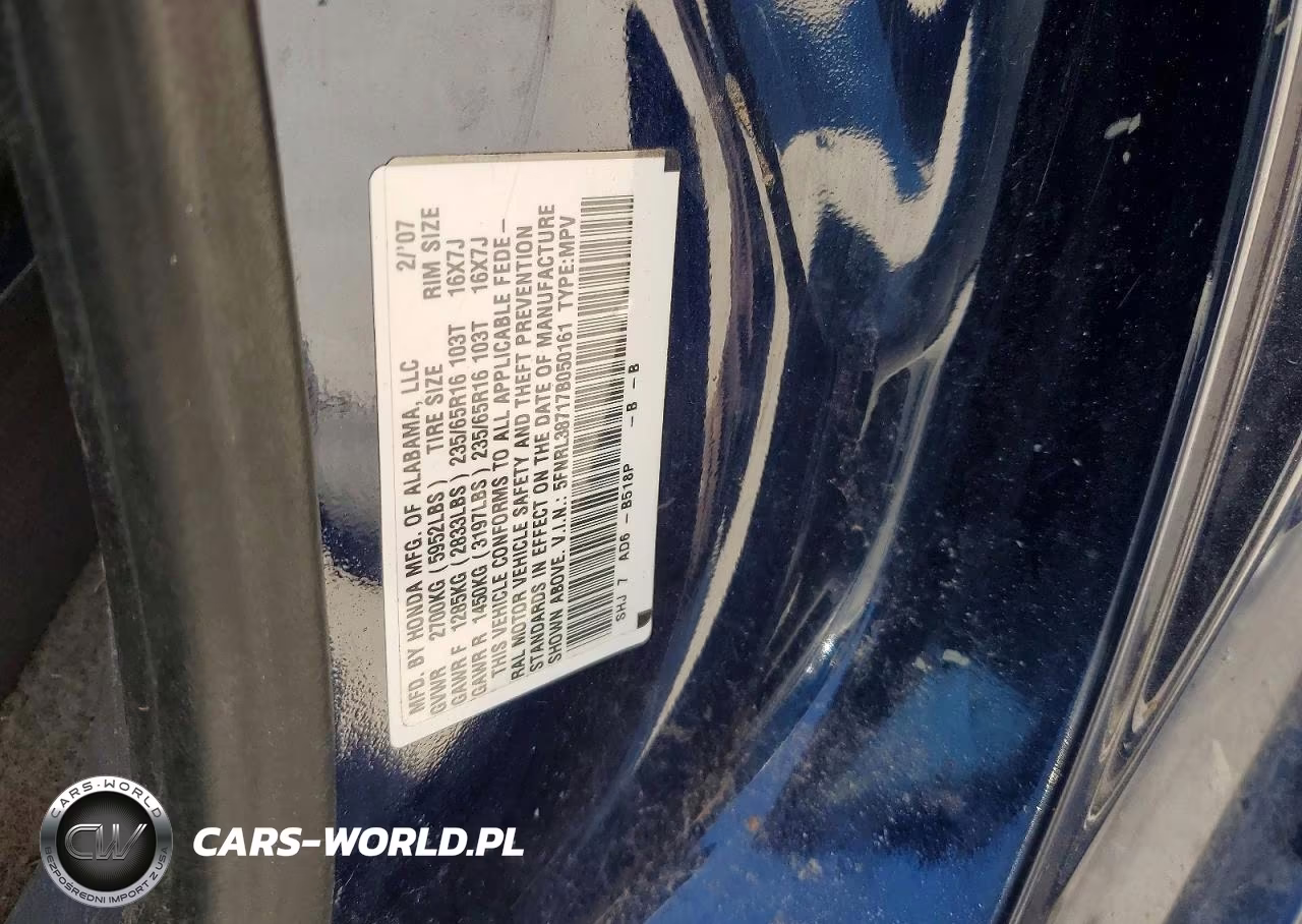 2007 Honda Odyssey Exl VIN:5FNRL38717B050161 - 13