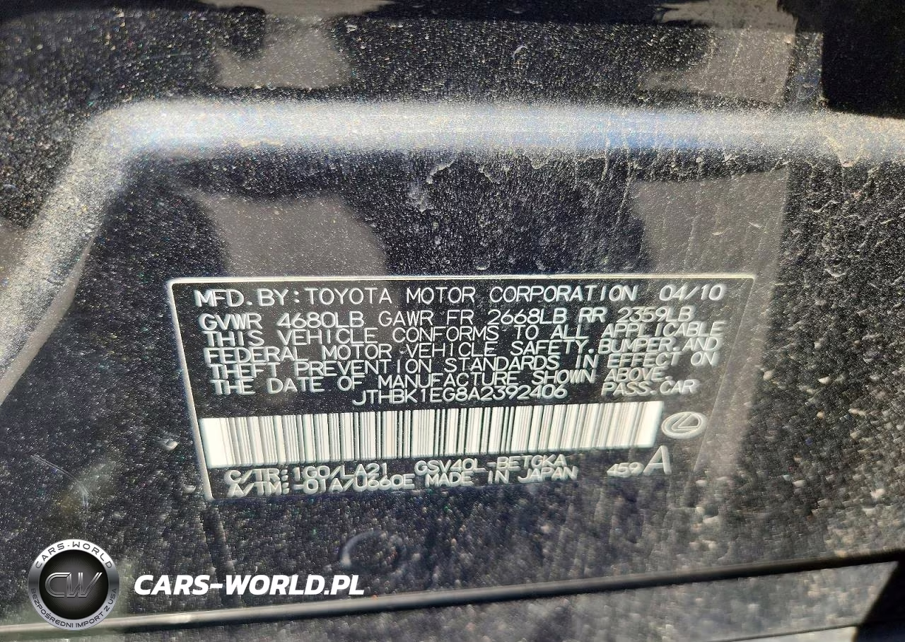 2010 Lexus Es 350 VIN:JTHBK1EG8A2392406 - 13