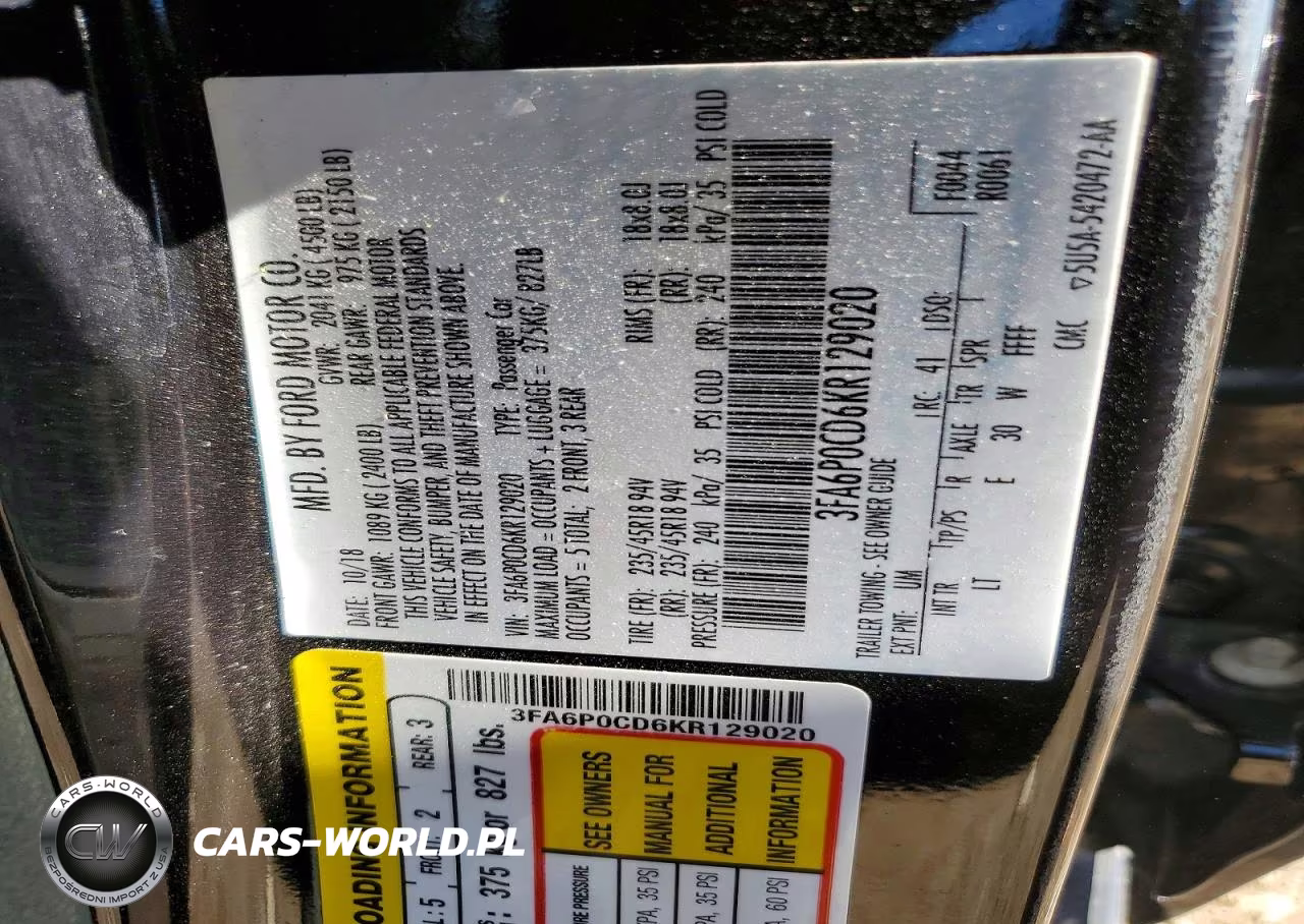 2019 Ford Fusion Sel VIN:3FA6P0CD6KR129020 - 12