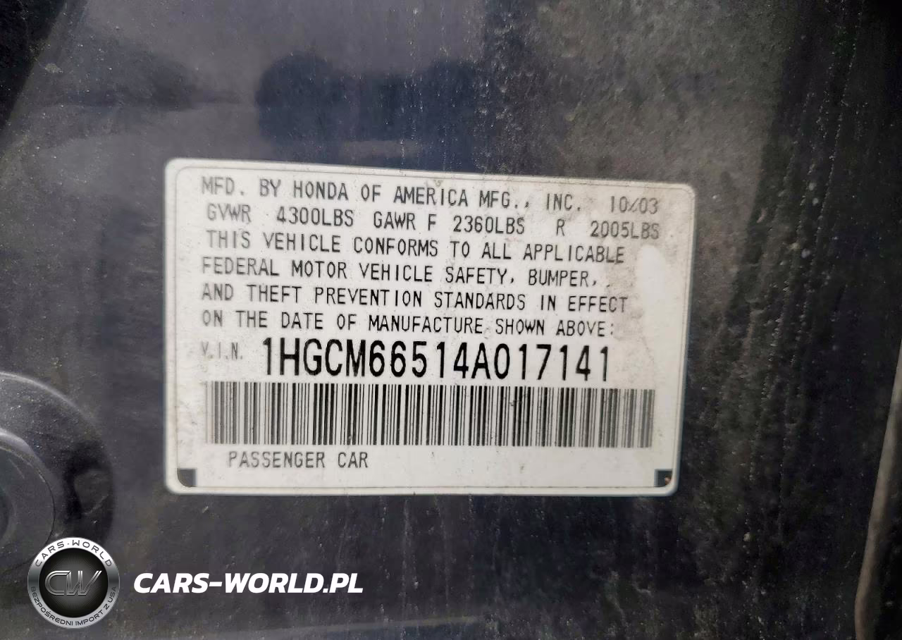 2004 Honda Accord Ex VIN:1HGCM66514A017141 - 12