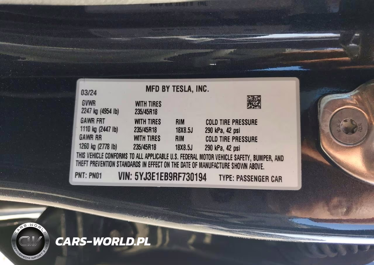 2024 Tesla Model 3 VIN:5YJ3E1EB9RF730194 - 13