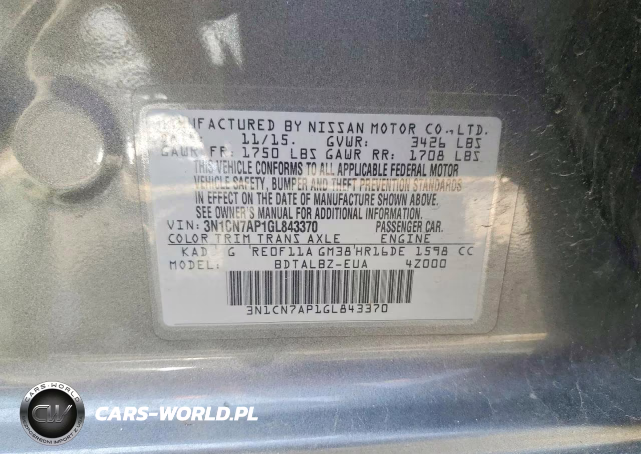 2016 Nissan Versa 1.6 Sv VIN:3N1CN7AP1GL843370 - 12