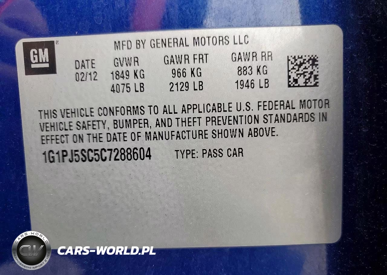 2012 Chevrolet Cruze Eco VIN:1G1PJ5SC5C7288604 - 13
