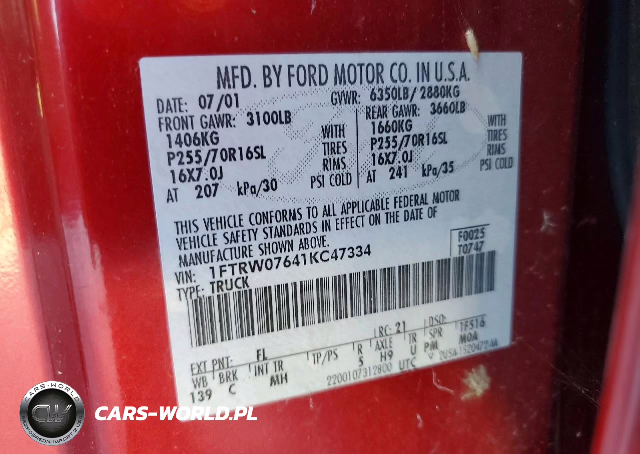 2001 Ford F150 Supercrew VIN:1FTRW07641KC47334 - 13