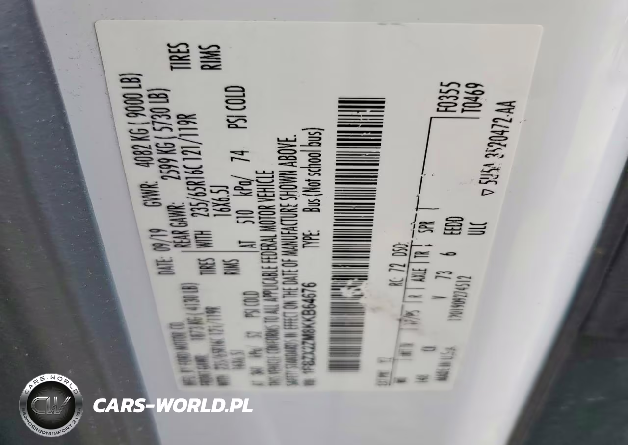 2019 Ford Transit T-350 VIN:1FBZX2ZM8KKB64676 - 13