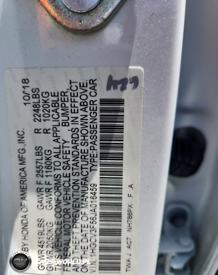 2018 Honda Accord VIN:1HGCV3F56JA016459 - 12