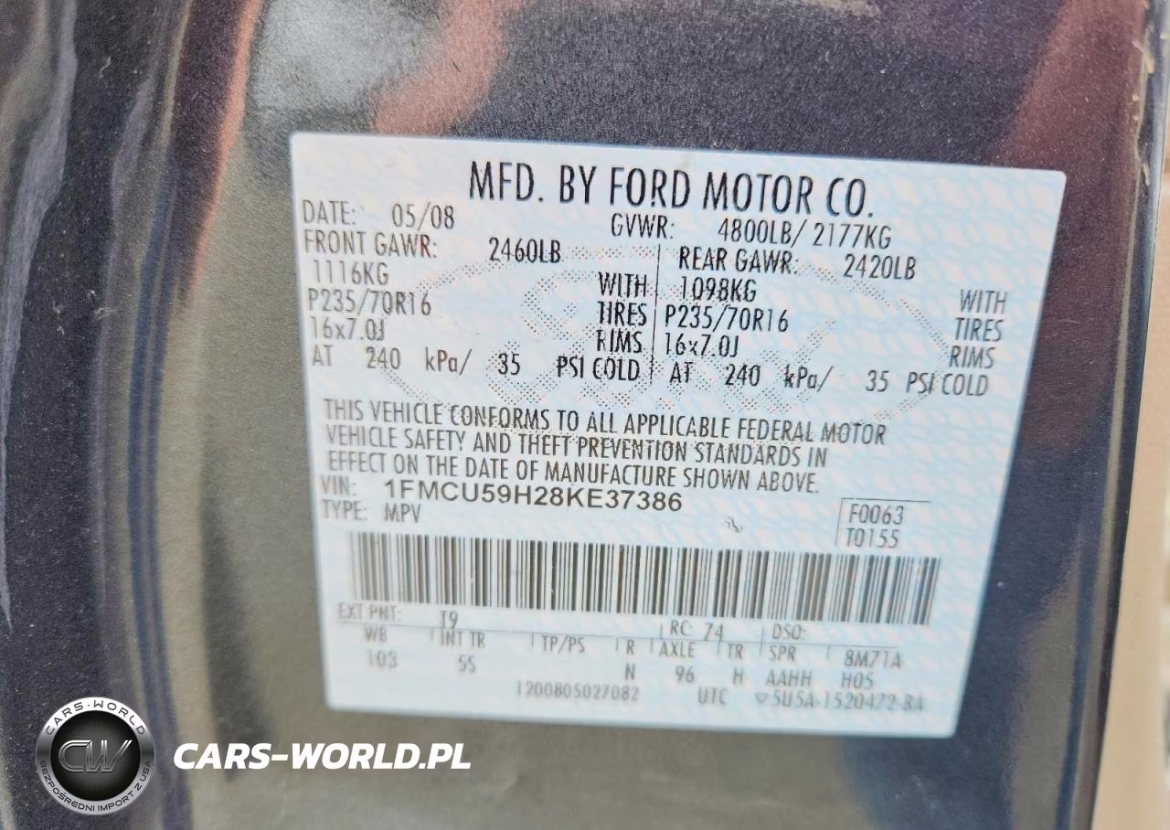 2008 Ford Escape Hev VIN:1FMCU59H28KE37386 - 13