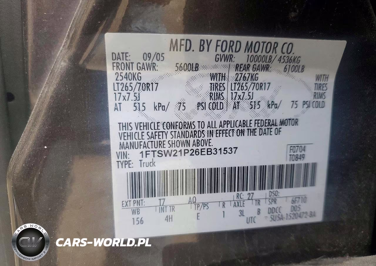 2006 Ford F250 Super Duty VIN:1FTSW21P26EB31537 - 12