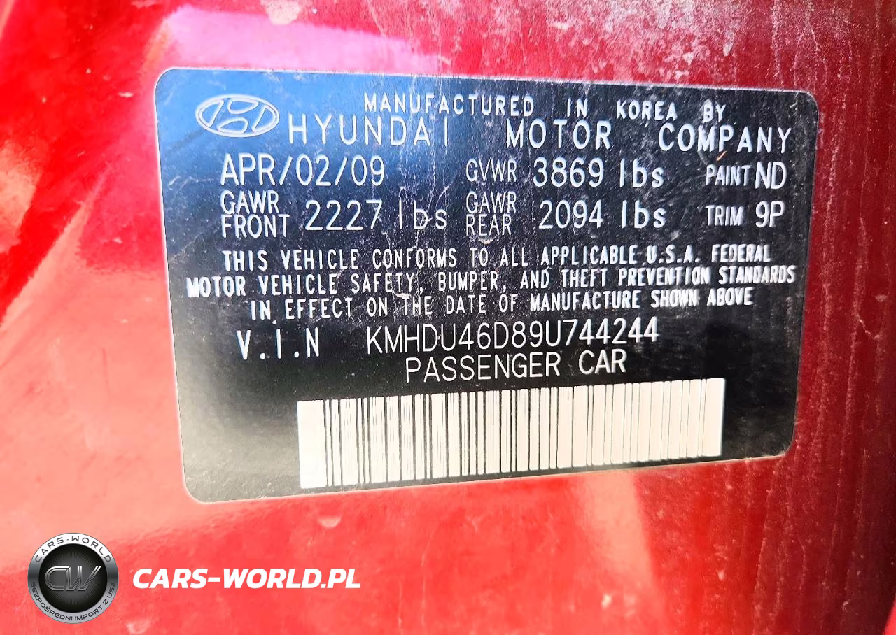 2009 Hyundai Elantra Se VIN:KMHDU46D89U744244 - 12