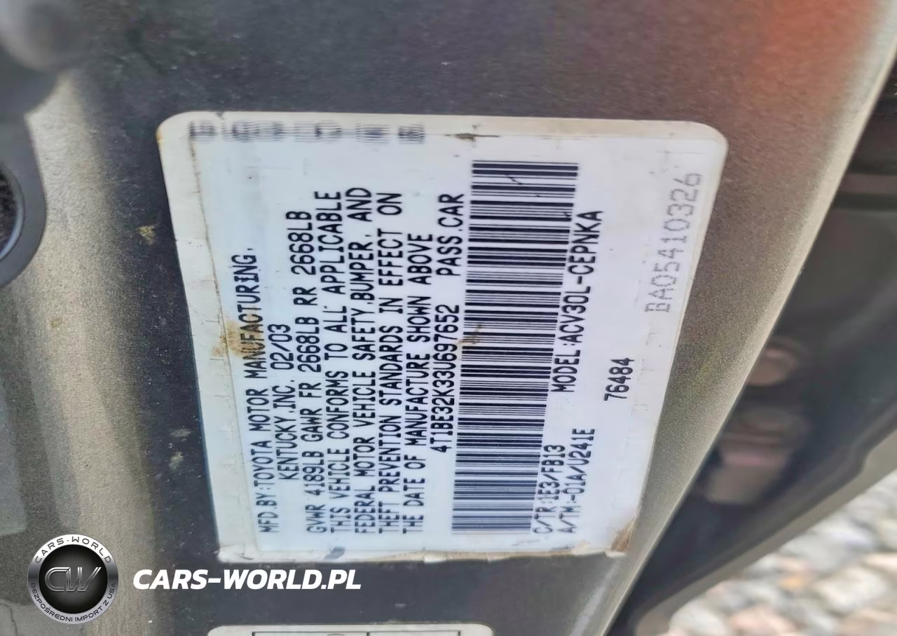 2003 Toyota Camry Le VIN:4T1BE32K33U697652 - 12
