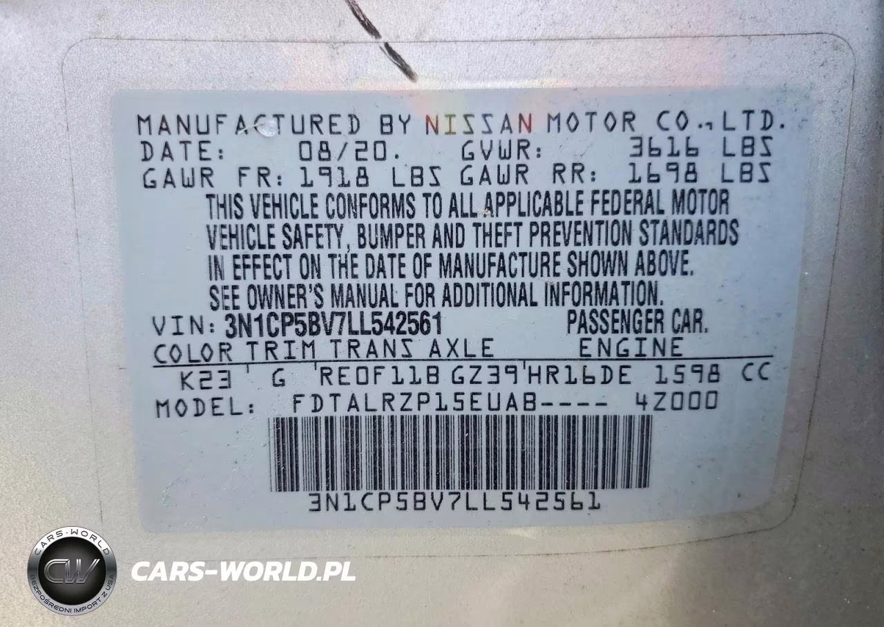 2020 Nissan Kicks S VIN:3N1CP5BV7LL542561 - 13