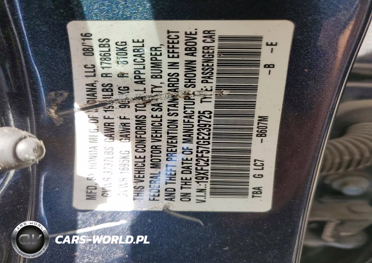 2016 Honda Civic VIN:19XFC2F57GE239725 - 12