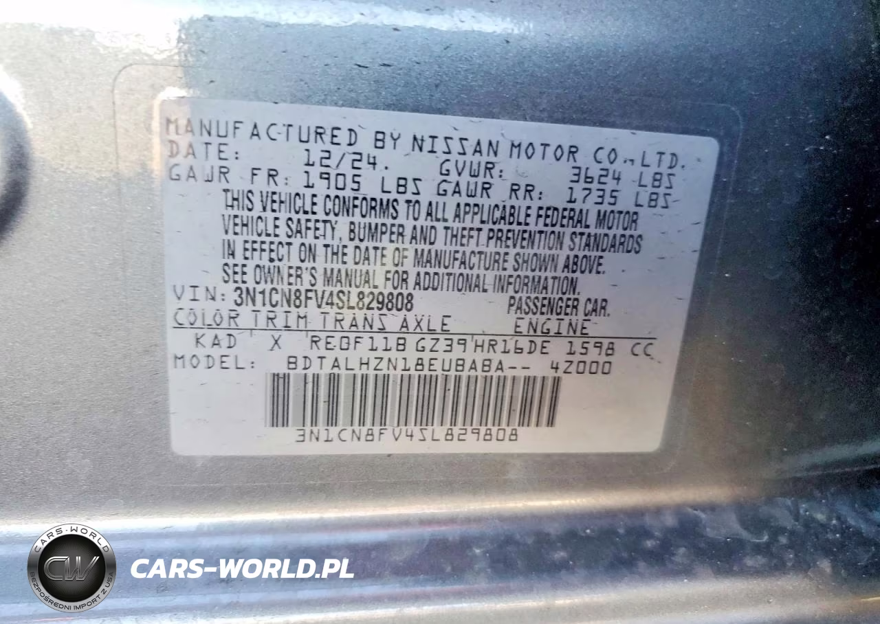 2025 Nissan Versa Sr VIN:3N1CN8FV4SL829808 - 12