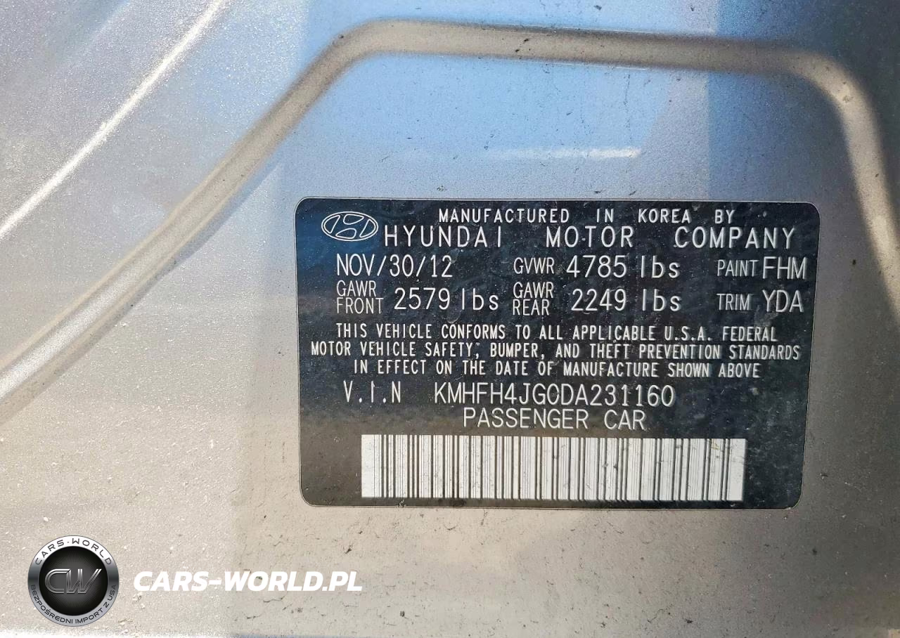 2013 Hyundai Azera Base VIN:KMHFH4JG0DA231160 - 13