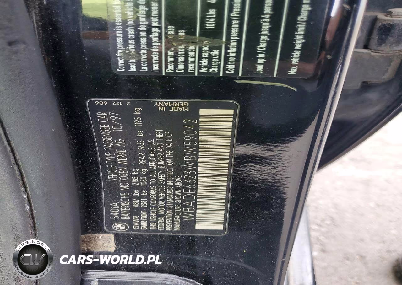 1998 BMW 540 I Automatic VIN:WBADE6323WBW59042 - 12