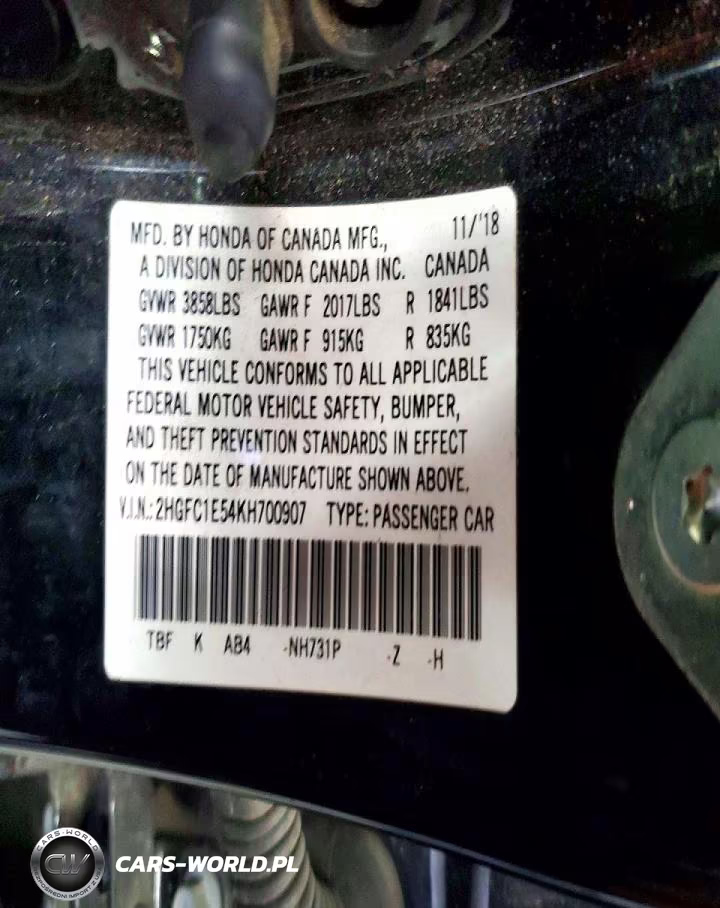 2019 Honda Civic Si VIN:2HGFC1E54KH700907 - 12
