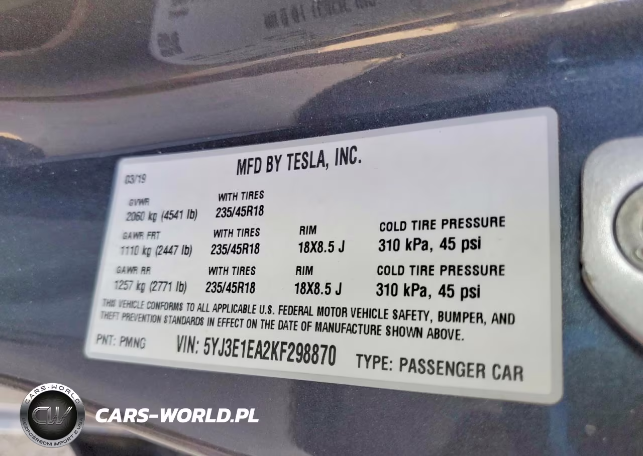 2019 Tesla Model 3 VIN:5YJ3E1EA2KF298870 - 13