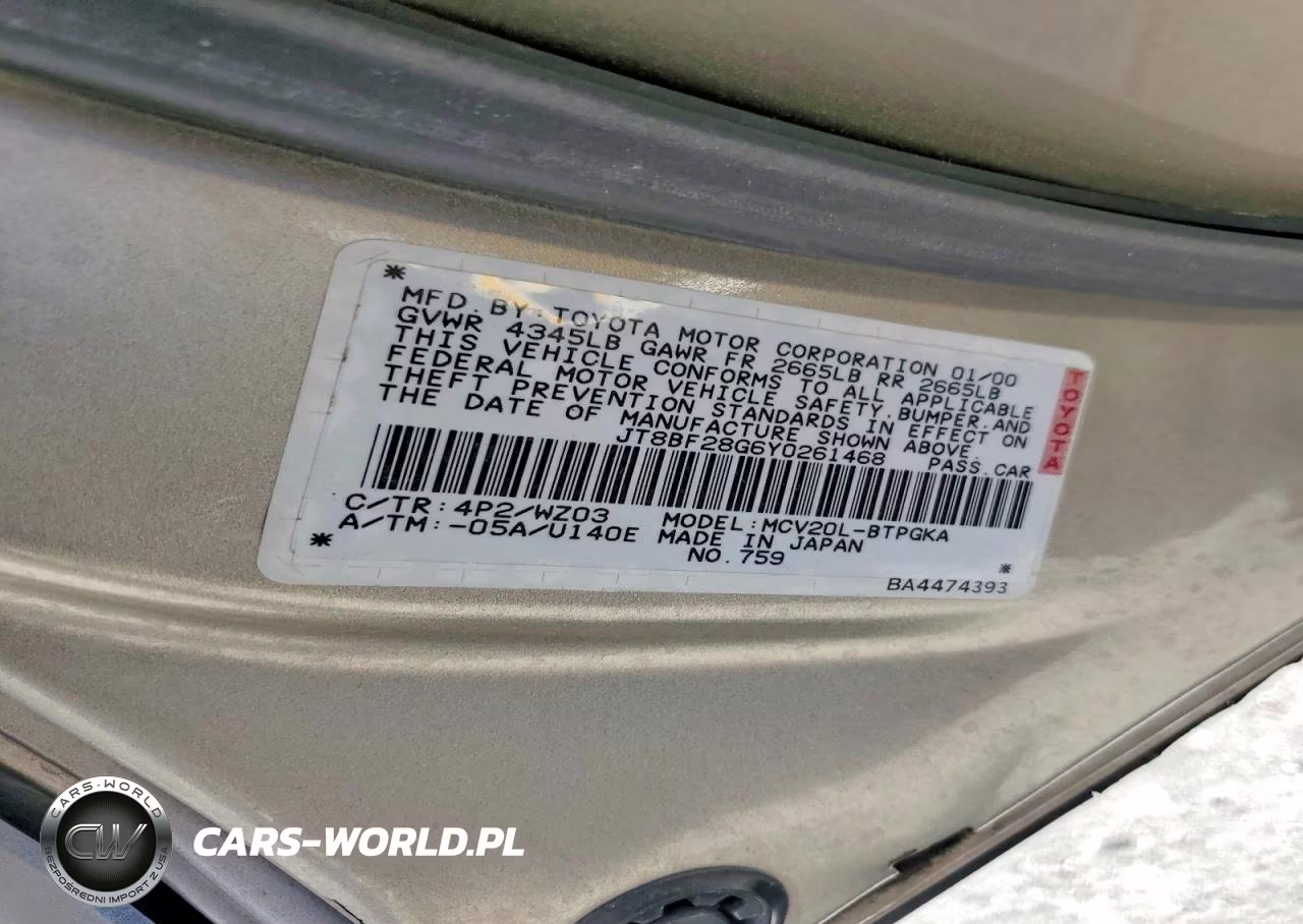 2000 Lexus Es 300 VIN:JT8BF28G6Y0261468 - 12