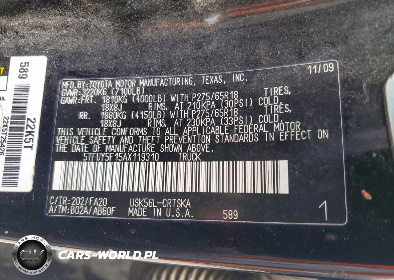 2010 Toyota Tundra Double Cab Sr5 VIN:5TFUY5F15AX119310 - 12