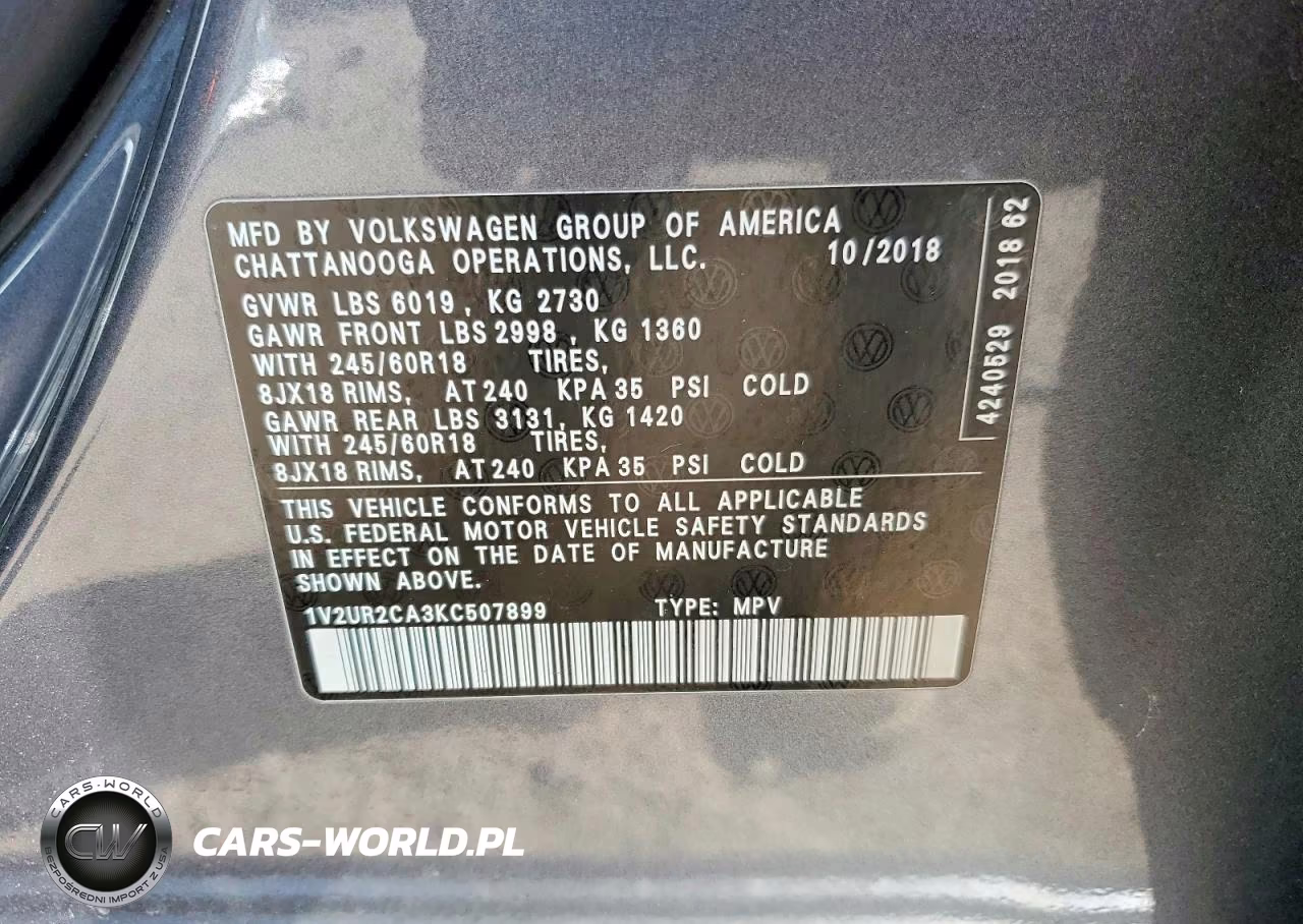 2019 Volk Atlas 4Motion Sel Premium R-Line VIN:1V2UR2CA3KC507899 - 13