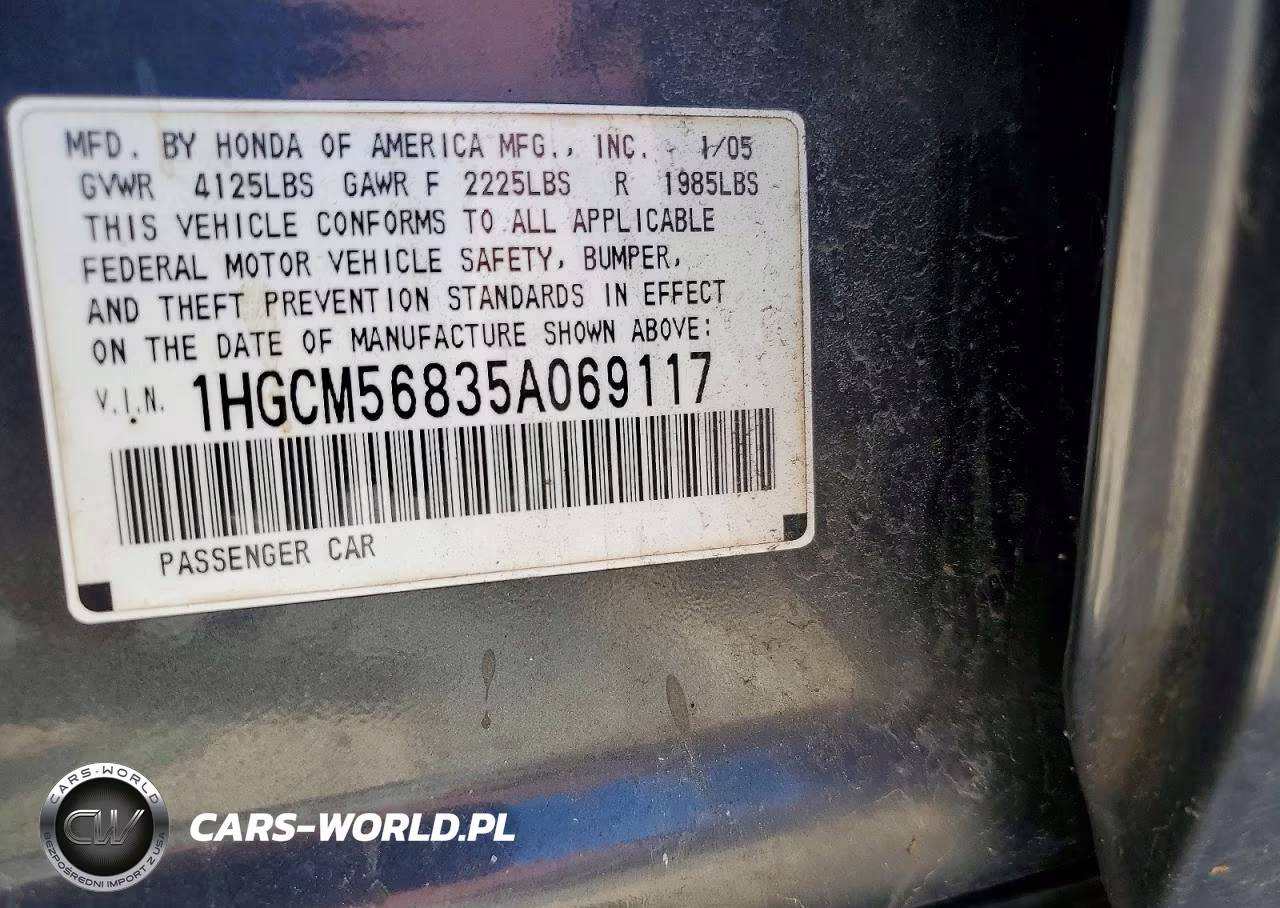 2005 Hond Accord VIN:1HGCM56835A069117 - 12