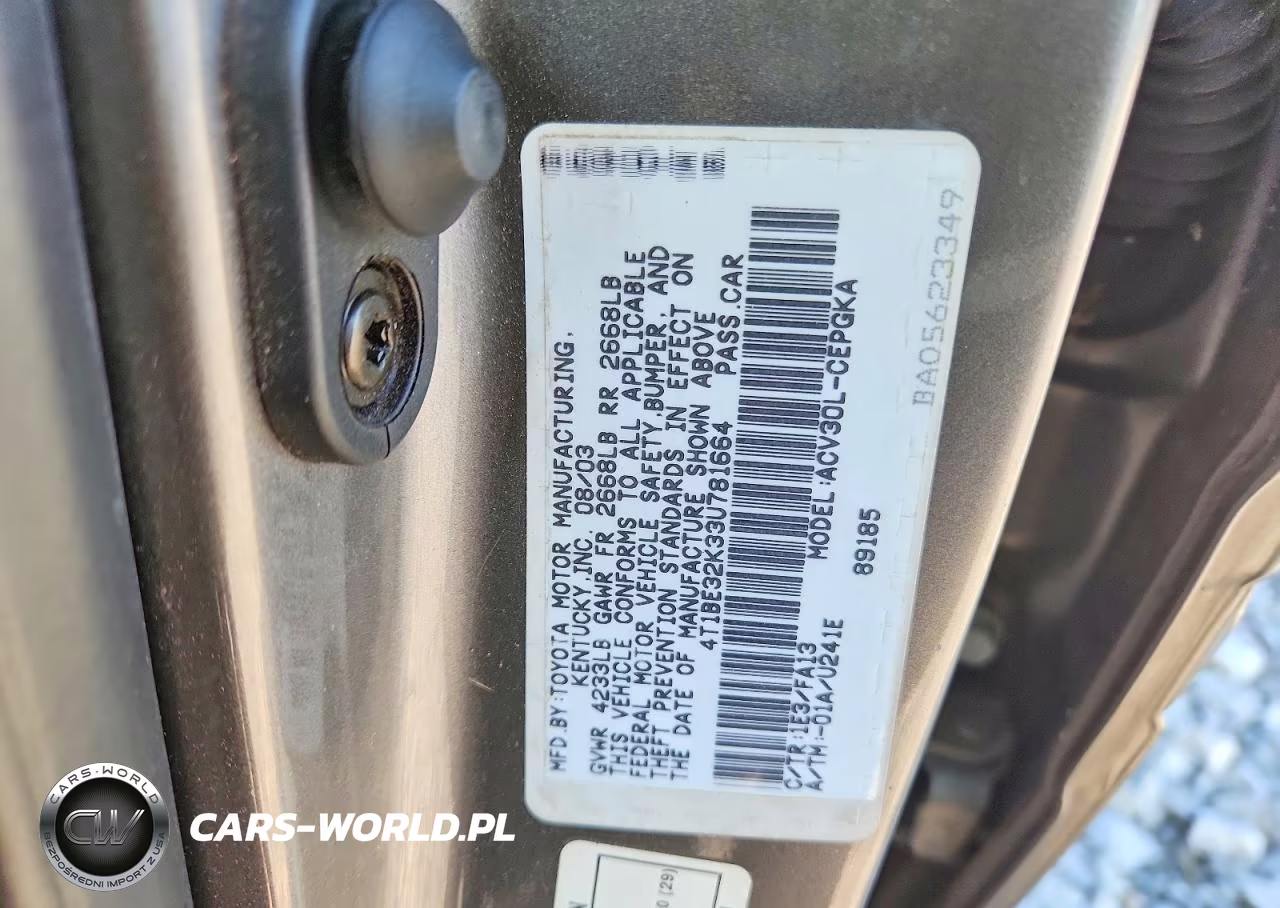 2003 Toyota Camry Xle VIN:4T1BE32K33U781664 - 12