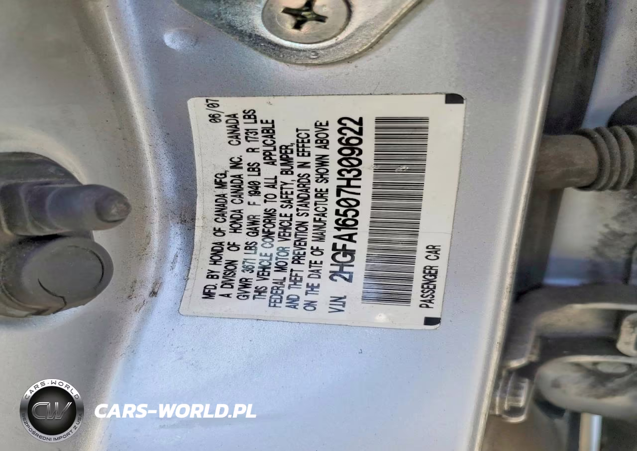 2007 Honda Civic Lx VIN:2HGFA16507H309622 - 12