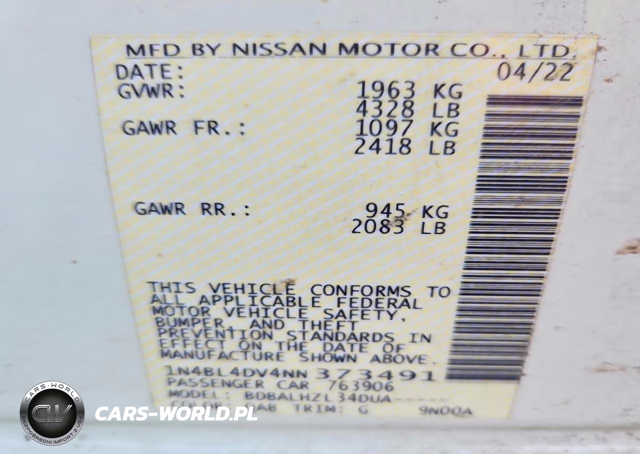 2022 Nissan Altima Sv VIN:1N4BL4DV4NN373491 - 12