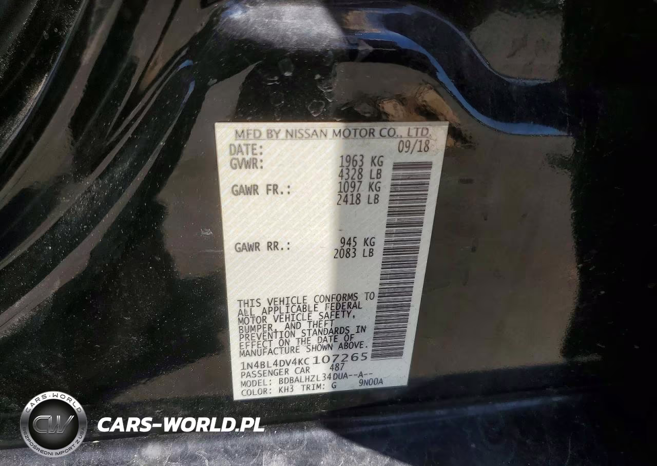 2019 Nissan Altima Sv VIN:1N4BL4DV4KC107265 - 12