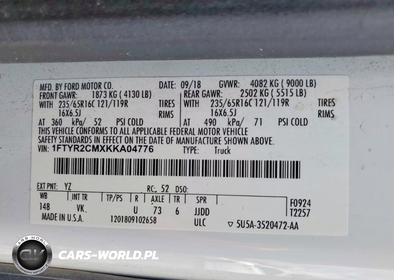2019 Ford Transit 250 Delivery Van VIN:1FTYR2CMXKKA04776 - 13