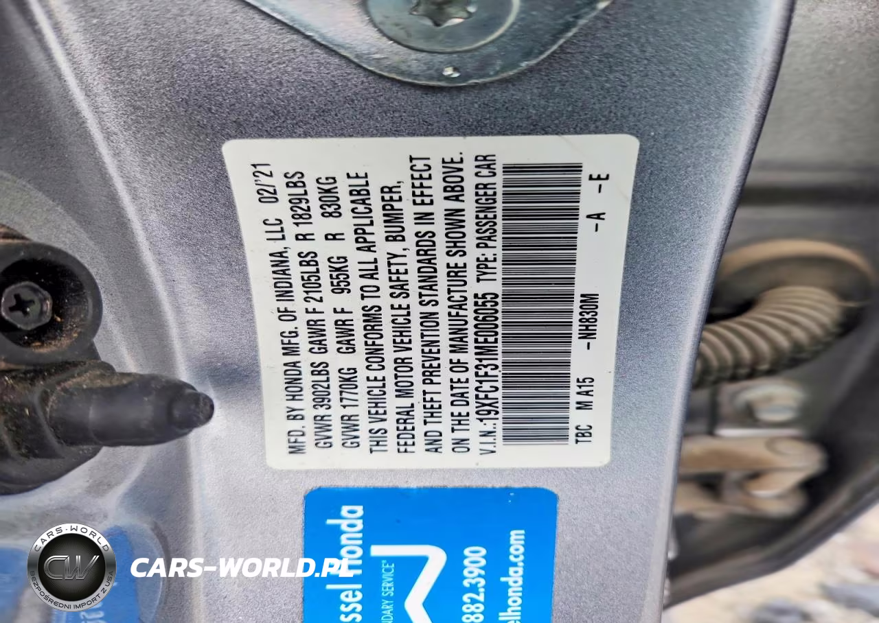 2021 Honda Civic Ex VIN:19XFC1F31ME006055 - 12