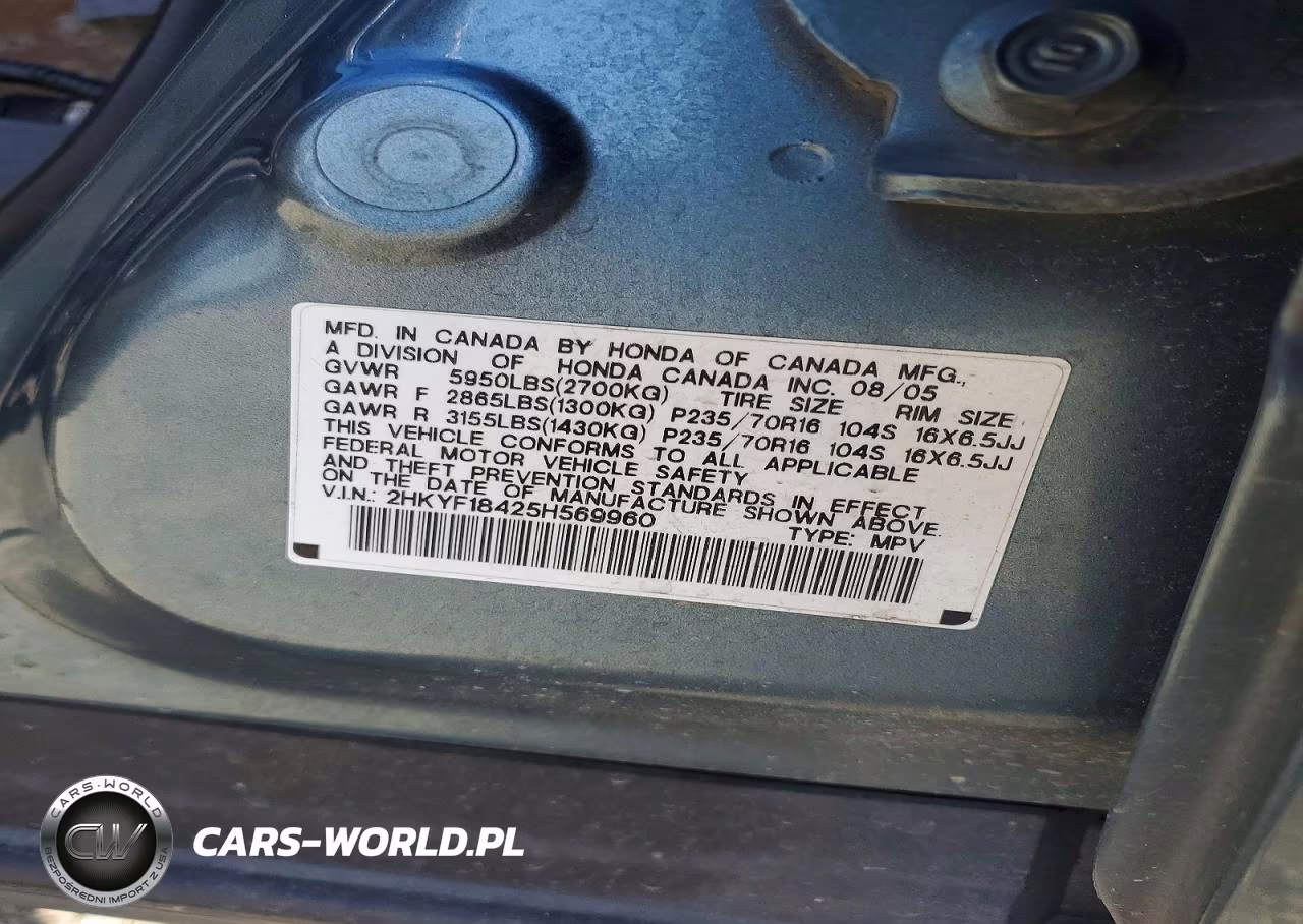 2005 Honda Pilot Ex VIN:2HKYF18425H569960 - 12