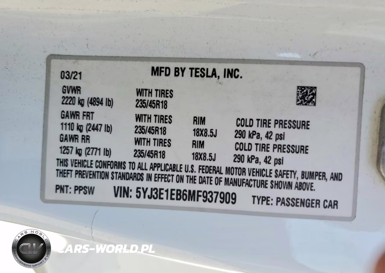 2021 Tesla Model 3 VIN:5YJ3E1EB6MF937909 - 13